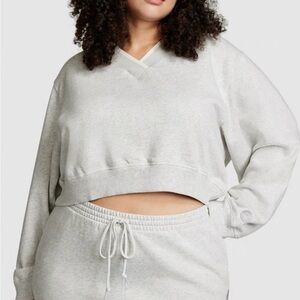 PINK Victoria's Secret Premium Fleece Cropped V-Neck In Heather Stone